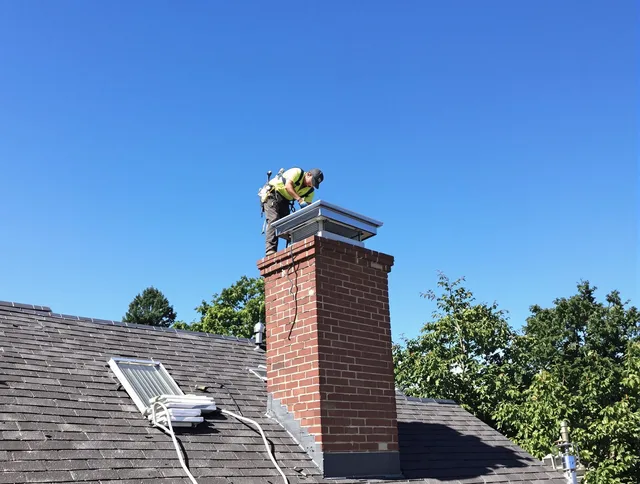 Greeley Chimney Sweep technician measuring a chimney cap in Greeley, CO