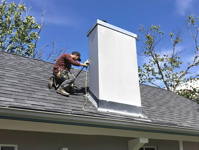 Greeley Chimney Sweep team member finishing chimney construction in Greeley, CO