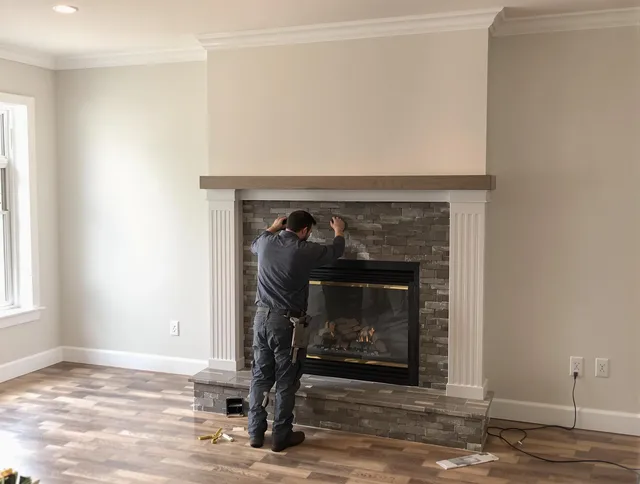 Greeley Chimney Sweep finishing a custom fireplace install in Greeley, CO